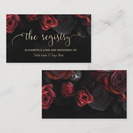 Carte D'accompagnement Élégant Red Roses Mariage gothique Registre (Devant / Derrière)