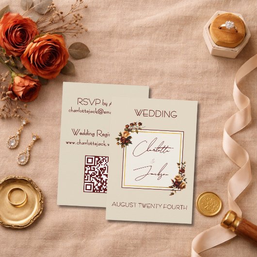 Carte D'accompagnement Elegant Romantic Rusty Rose Autumn Wedding