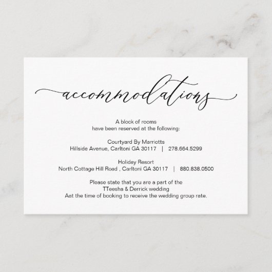 Carte D'accompagnement Élégant Romantique, Noir, Hébergements (Devant)
