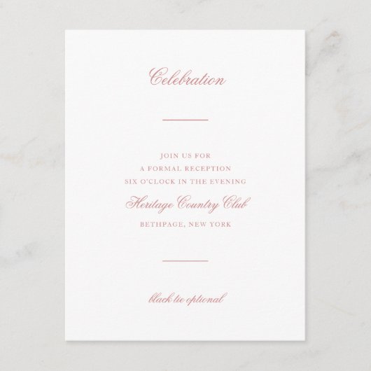 Carte D'accompagnement Élégant Rose Blush Script Chic Celebration Mariage (Devant)