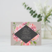 Carte D'accompagnement Elégant rose Floral Grey Mariage Détails de la réc (Debout devant)
