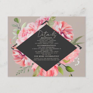 Carte D'accompagnement Elégant rose Floral Grey Mariage Détails de la réc
