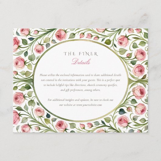 Carte D'accompagnement Elégant Rose Garden Détails de mariage Enclos (Devant)