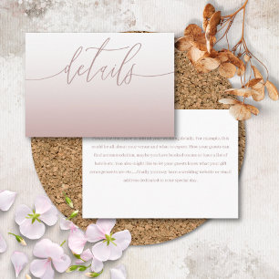 Carte D'accompagnement Elégant Rose Gold & Calligraphie Détails du Mariag