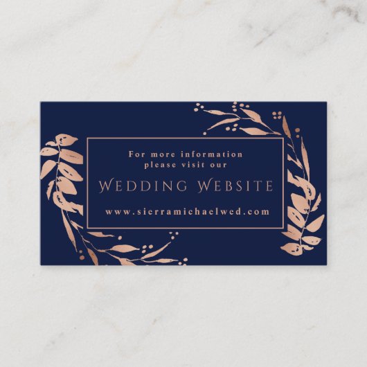 Carte D'accompagnement Élégant Rose Gold Foliing sur le site de Mariage d (Devant)