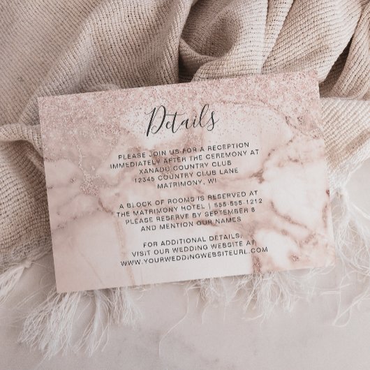 Carte D'accompagnement Elégant Rose Gold Marble Parties scintillant Détai