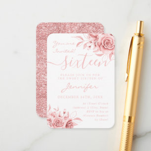 Carte D'accompagnement Élégant Rose Gold Sweet 16 Parties scintillant Flo