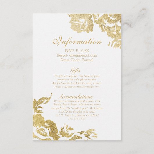 Carte D'accompagnement Élégant Rose moderne simple Floral Gold Faux Impri (Devant)