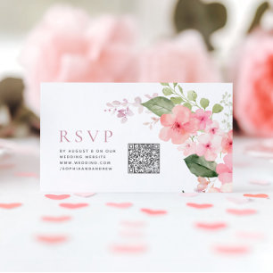 Carte D'accompagnement Elégant rose Sakura Flowers Mariage QR Code RSVP