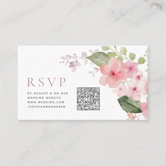 Carte D'accompagnement Elégant rose Sakura Flowers Mariage QR Code RSVP (Devant)