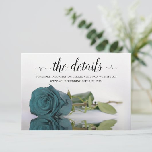 Carte D'accompagnement Elégant Rose Turquoise Mariage Détails Site Web (Debout devant)
