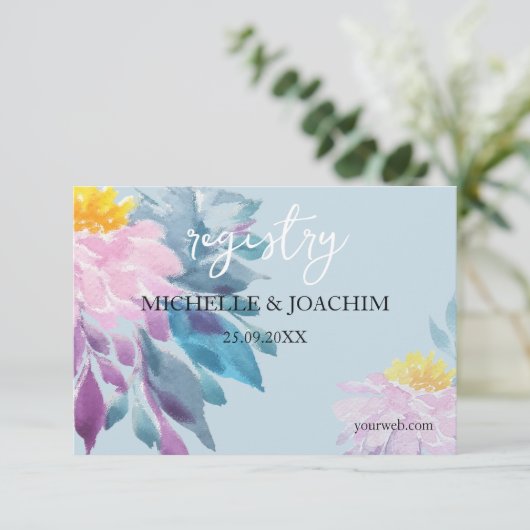 Carte D'accompagnement Elégant rose violet bleu Dahlia Aquarelle Art (Debout devant)