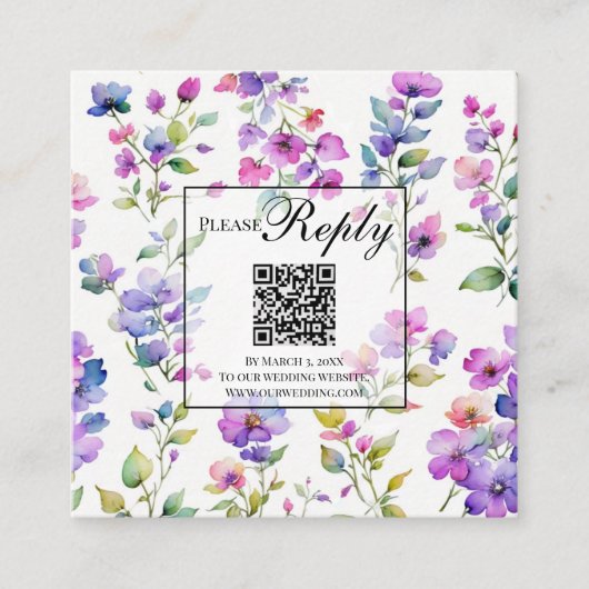 Carte D'accompagnement Elégant rose violet fleur sauvage code QR RSVP (Devant)