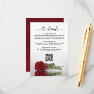 Carte D'accompagnement Elegant Rouge Rose Mariage Détails QR Code