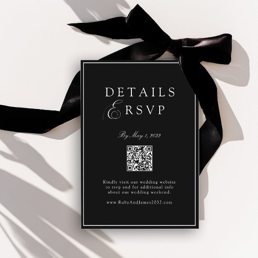 Carte D'accompagnement Elegant Royal Black QR Code Wedding RSVP 