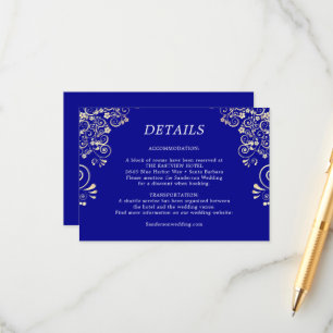 Carte D'accompagnement Elégant Royal Blue Gold Détails du Mariage