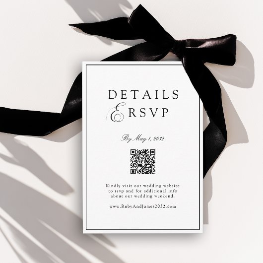 Carte D'accompagnement Elegant Royal White & Black QR Code Wedding RSVP 