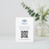 Carte D'accompagnement Elegant RSVP Wedding Monogram QR Code Blue White (Debout devant)
