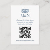 Carte D'accompagnement Elegant RSVP Wedding Monogram QR Code Blue White (Devant)