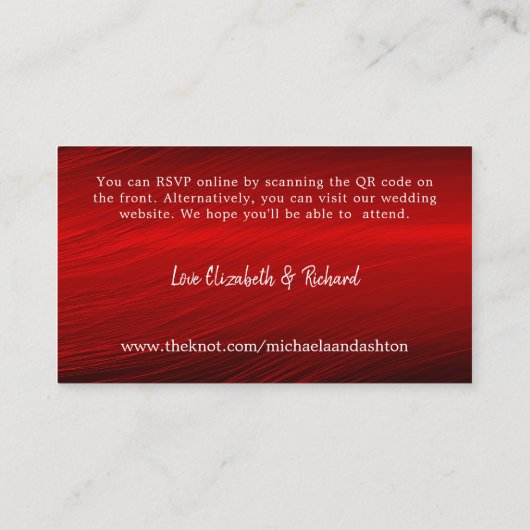 Carte D'accompagnement Elegant Ruby Red RSVP Mariage site web QR Code (Dos)