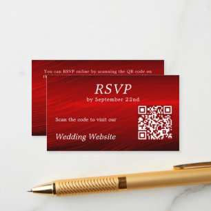 Carte D'accompagnement Elegant Ruby Red RSVP Mariage site web QR Code