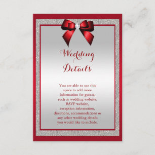 Carte D'accompagnement Elegant Ruby Red & Silver Parties scintillant Déta