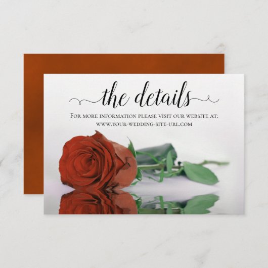 Carte D'accompagnement Elegant Rust Orange Rose Détails du Mariage Site W (Devant / Derrière)