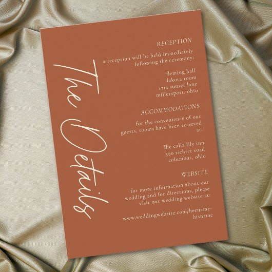 Carte D'accompagnement Elegant Rust Terracotta Minimalist Wedding