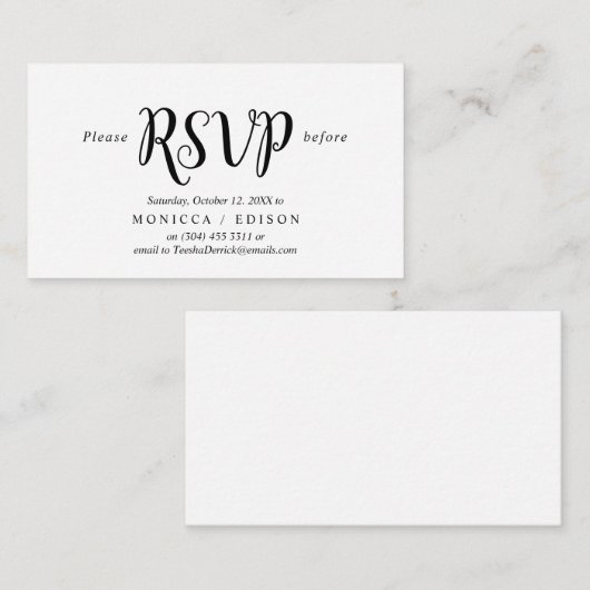 Carte D'accompagnement Élégant Rustic Black, Parti RSVP, répondre (Devant / Derrière)