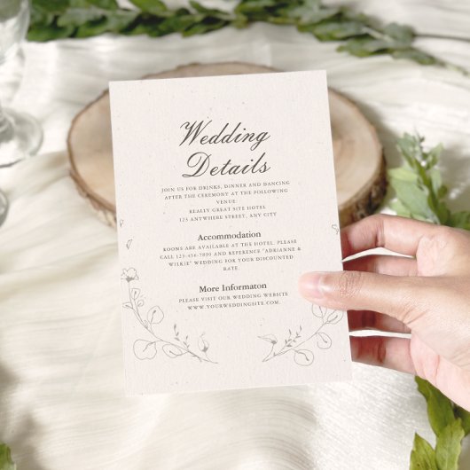 Carte D'accompagnement Elégant Rustic Minimalist Botanical Mariage Détail