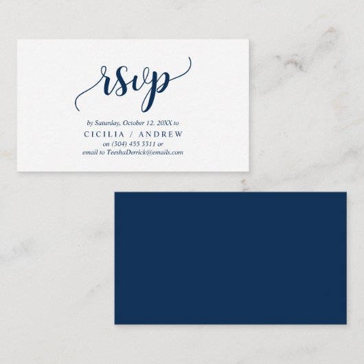 Carte D'accompagnement Elegant Rustic Navy Blue, Mariage RSVP, répondre (Devant / Derrière)
