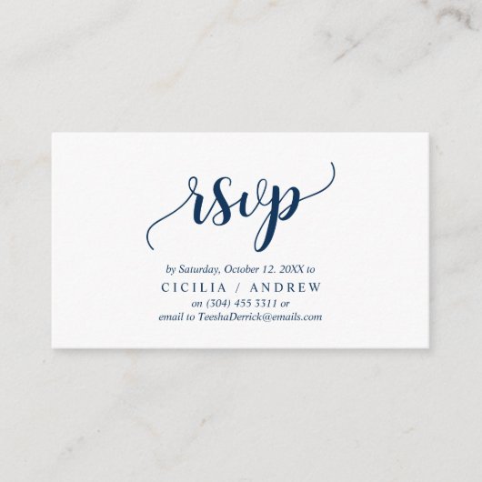 Carte D'accompagnement Elegant Rustic Navy Blue, Mariage RSVP, répondre (Devant)