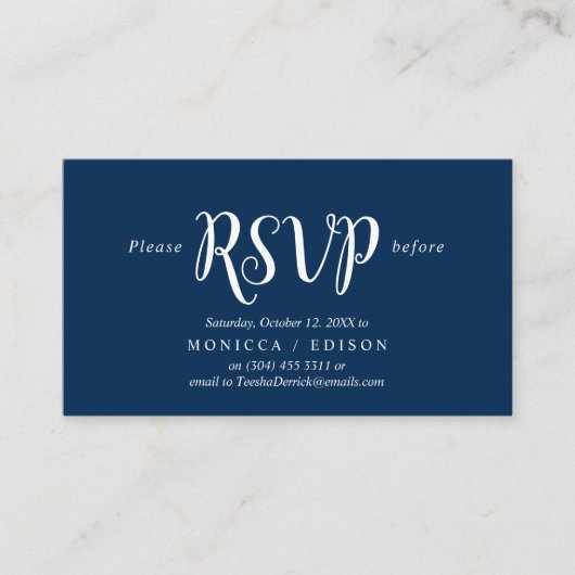 Carte D'accompagnement Elegant Rustic Navy Blue, Parti RSVP, répondre (Devant)