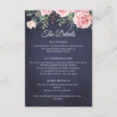 Carte D'accompagnement Elegant rustic pink floral navy wedding details (Devant)