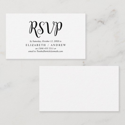 Carte D'accompagnement Elégant rustique noir, mariage RSVP, répondre (Devant / Derrière)