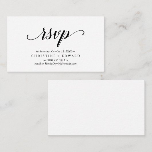 Carte D'accompagnement Élégant rustique, Script noir, réponse RSVP (Devant / Derrière)