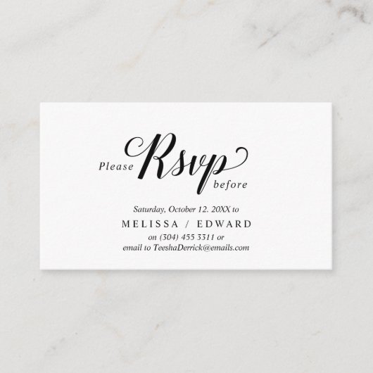 Carte D'accompagnement Élégant rustique, Script noir, réponse RSVP, Répon (Devant)