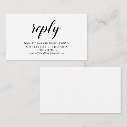 Carte D'accompagnement Élégant rustique, Script noir, réponse RSVP, Répon (Devant / Derrière)