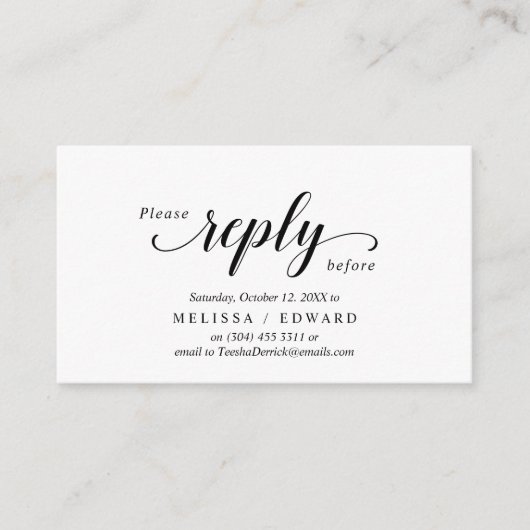 Carte D'accompagnement Élégant rustique, script noir, réponse RSVP, répon (Devant)