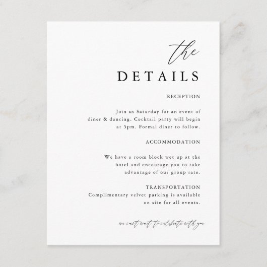 Carte D'accompagnement Elégant Rustique Simple Mariage Les Détails (Devant)