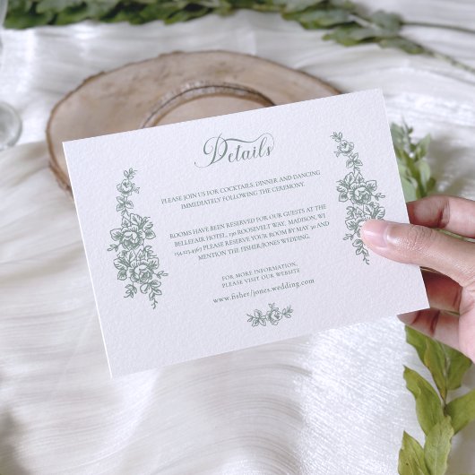 Carte D'accompagnement Elegant Sage Baroque Roses Wedding