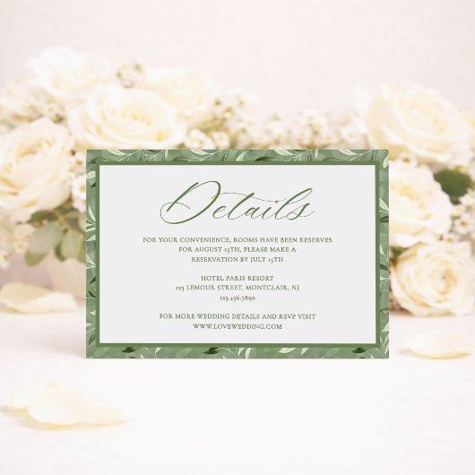 Carte D'accompagnement Elegant Sage Green Botanical Wedding Details