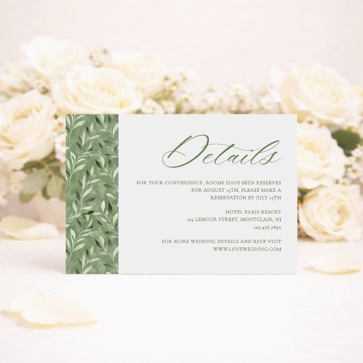 Carte D'accompagnement Elegant Sage Green Botanical Wedding Details