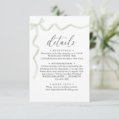 Carte D'accompagnement Elegant Sage Green Bow Monogram Wedding Details (Debout devant)