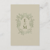 Carte D'accompagnement Elegant Sage Green Crest Monogram Wedding Details (Dos)