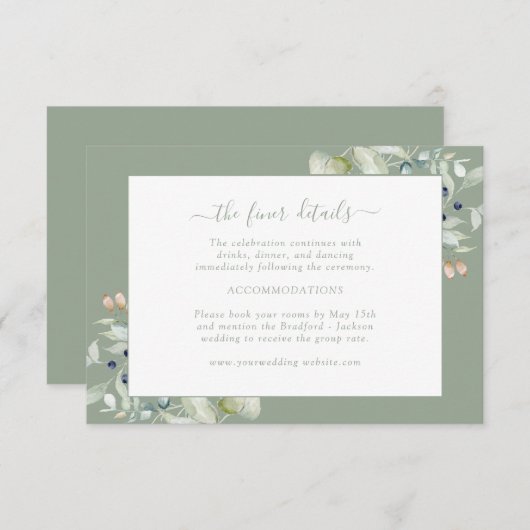 Carte D'accompagnement Elegant Sage Green détail botanique (Devant / Derrière)