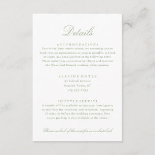 Carte D'accompagnement Elegant Sage Green Détails du Mariage Hotel Info Q
