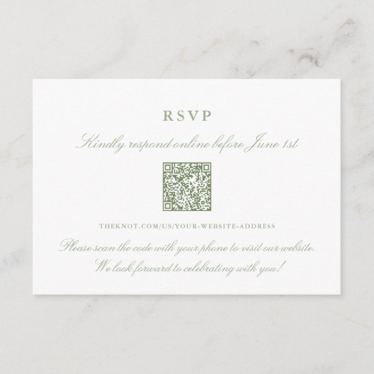 Carte D'accompagnement Elegant Sage Green en ligne RSVP QR Code (Devant)