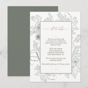 Carte D'accompagnement Elegant Sage Green Floral Line Art Mariage Détails