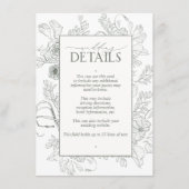 Carte D'accompagnement Elegant Sage Green Floral Line Art Mariage Détails (Devant)